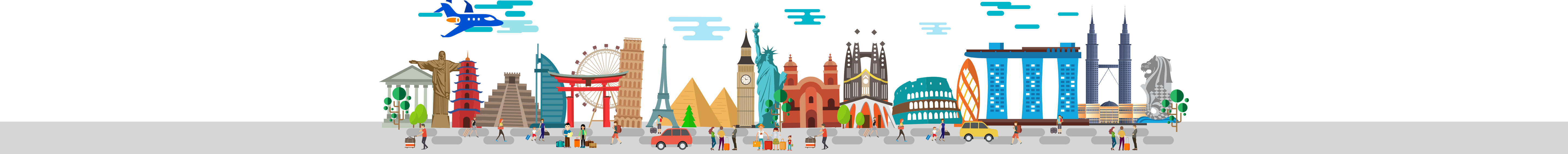 Illustration of famous landmarks and cities around the world